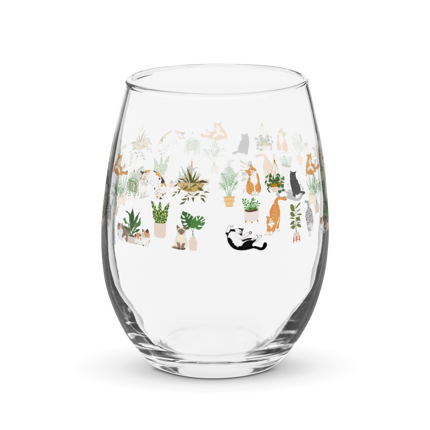 Cats and Plants Stemless wine glass