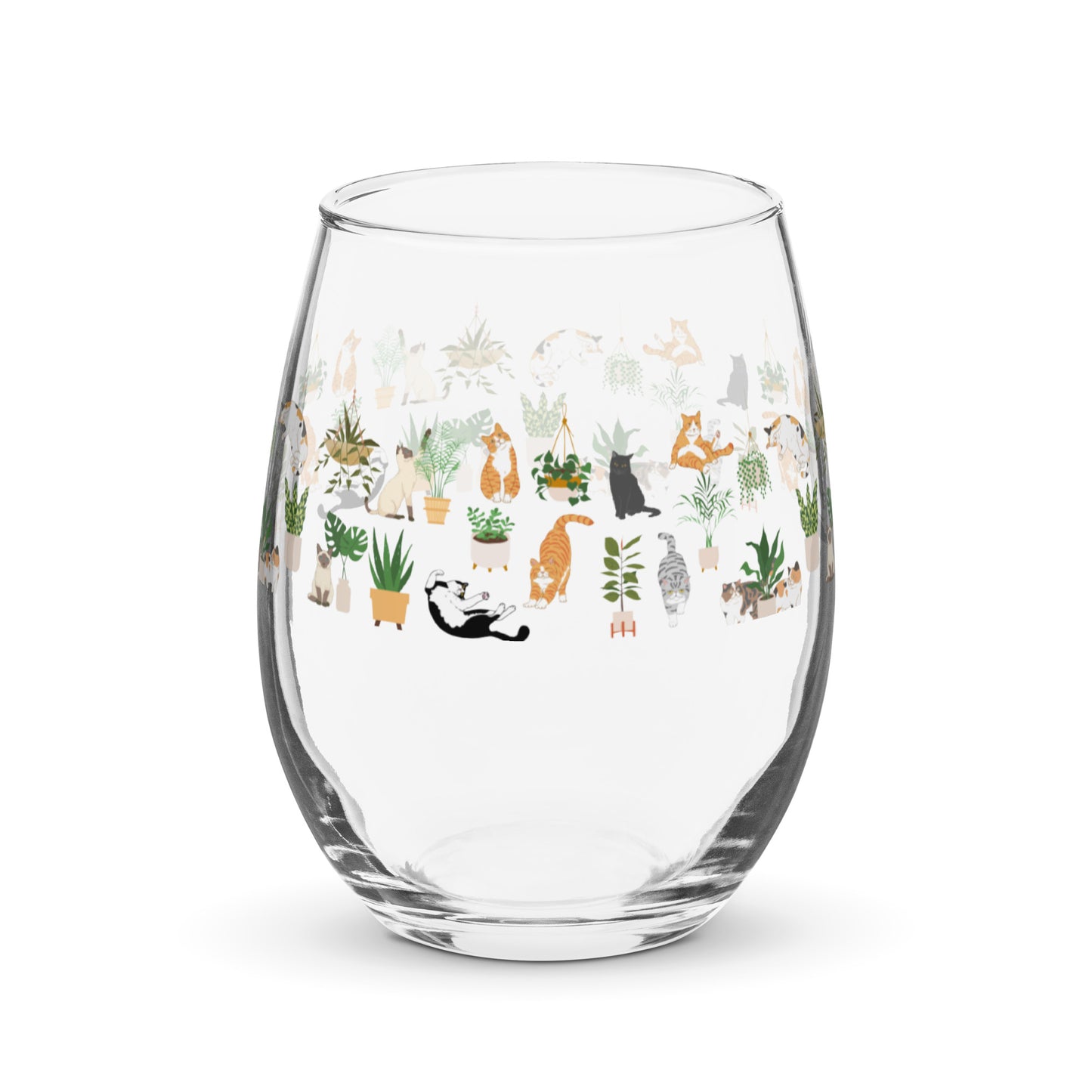 Cats and Plants Stemless wine glass