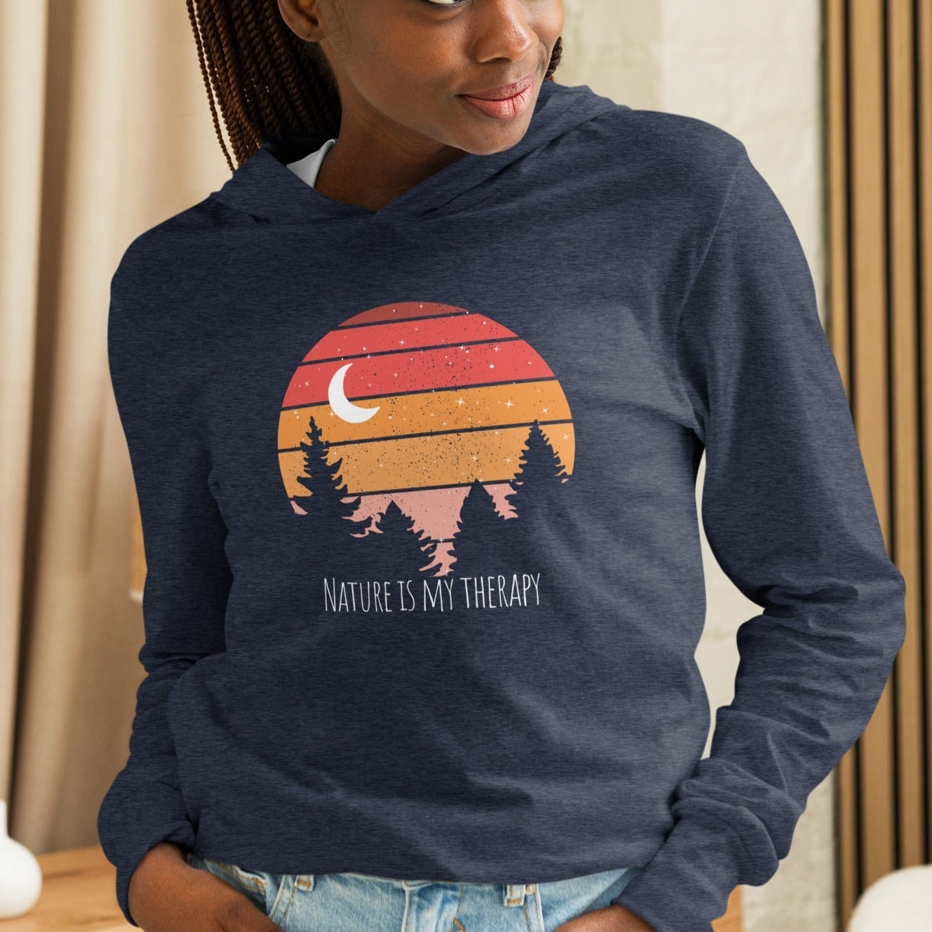 "Nature is my Therapy" Hooded long-sleeve T-shirt