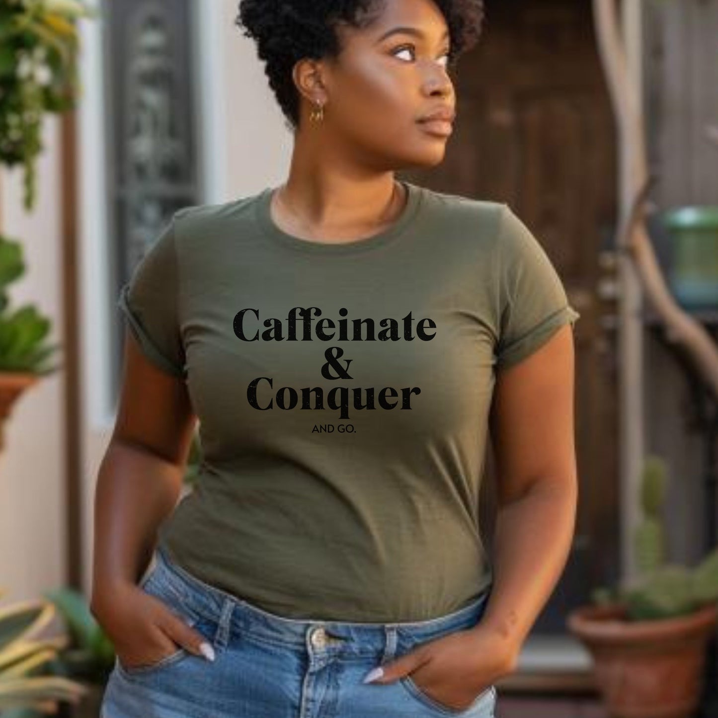 "Caffeinate & Conquer" T-Shirt