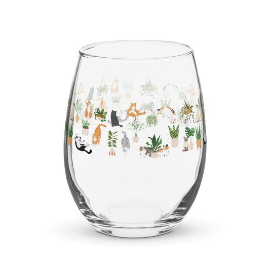 Cats and Plants Stemless wine glass