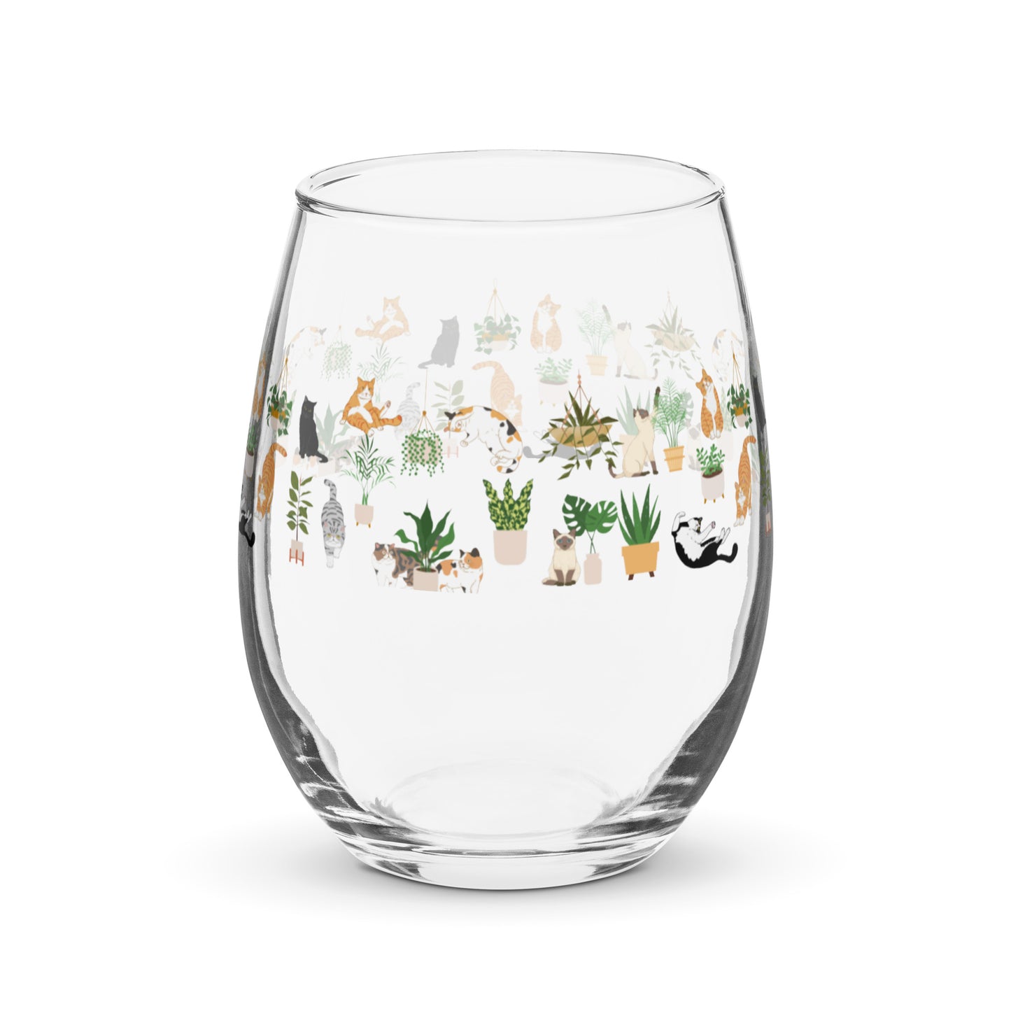 Cats and Plants Stemless wine glass