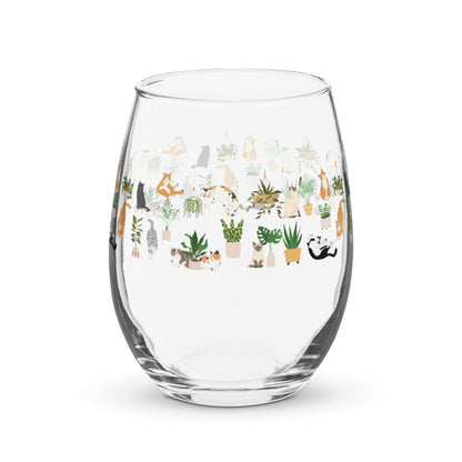 Cats and Plants Stemless wine glass