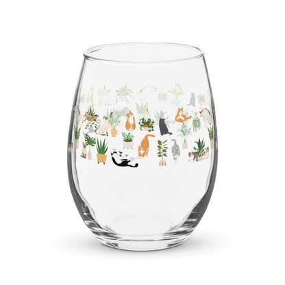 Cats and Plants Stemless wine glass