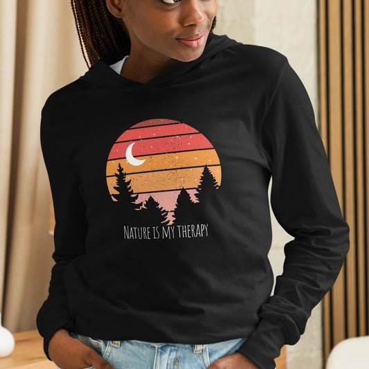 "Nature is my Therapy" Hooded long-sleeve T-shirt